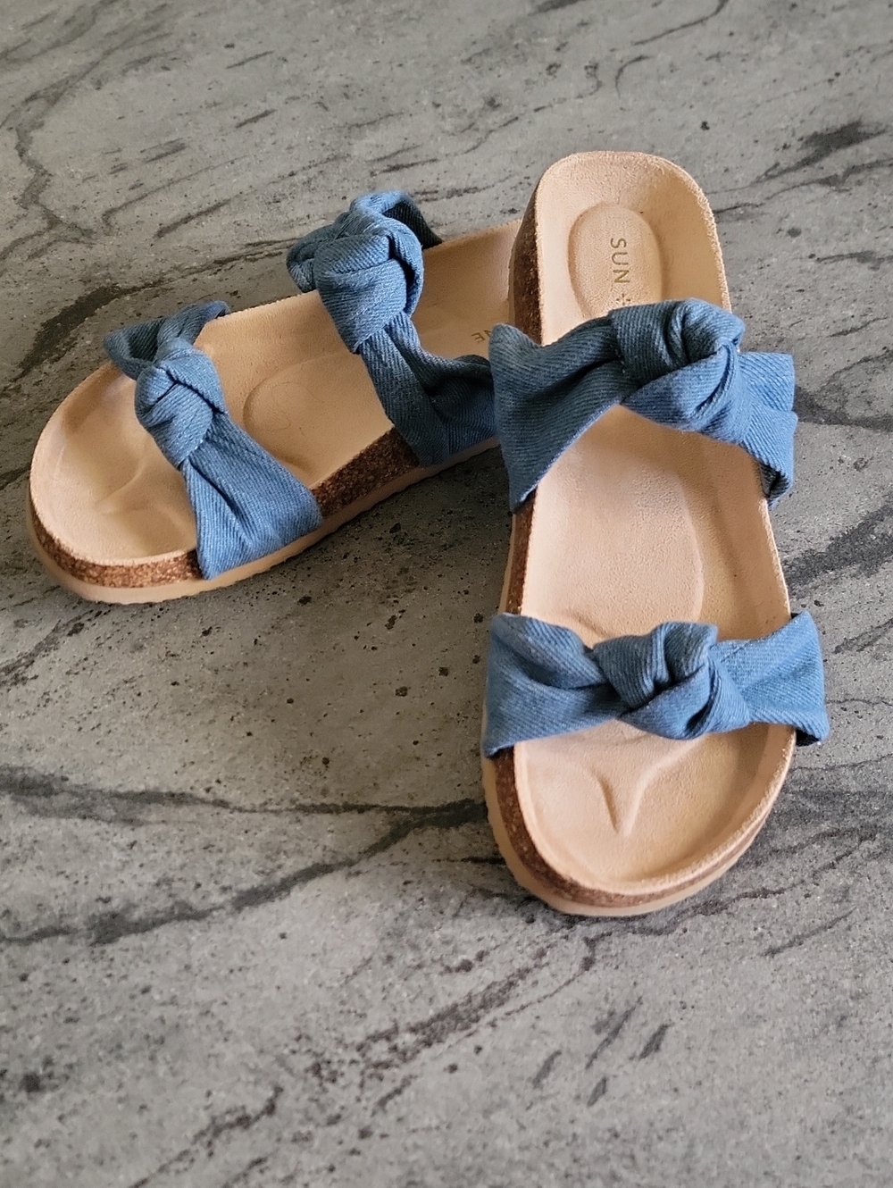 SUN+STONE ASTRID Knotted Jean Slide Sandals Blue Size 8M